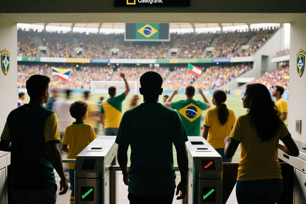 Torcedores chegando à arena em Itaquera nas horas que antecedem o apito inicial