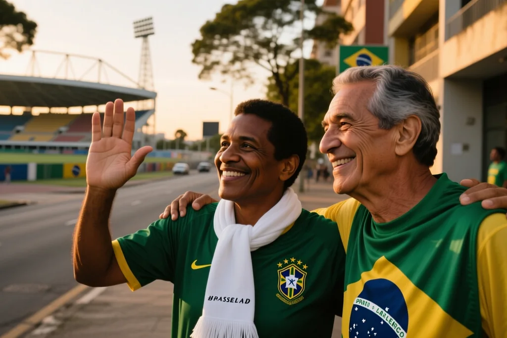 Torcedores nas cores de Grêmio e Internacional nas ruas de Porto Alegre em dia de jogo