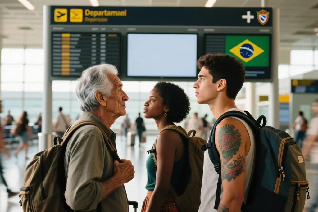 Torcedores descem escada de estação de metrô antiga com azulejos e caminham para a saída