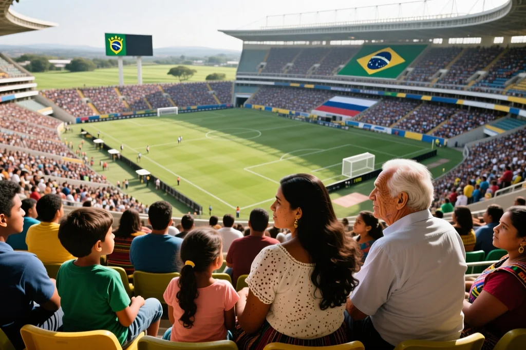 Arquibancada numerada do anel superior com visão ampla do gramado e da cobertura