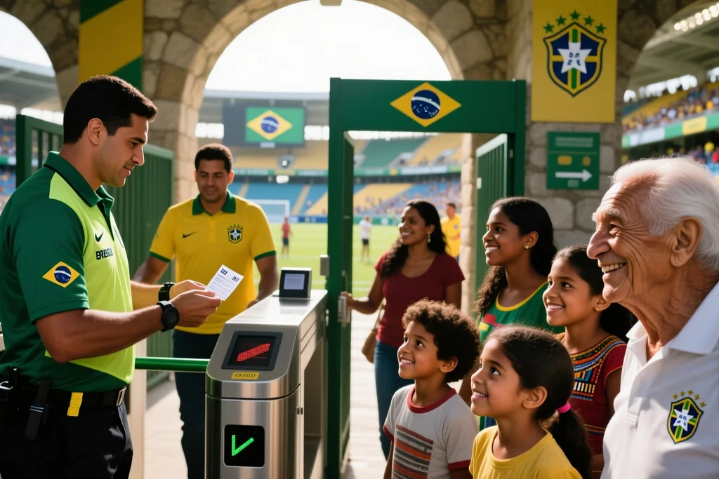 Arena de futebol com arquibancada completa e torcida em pé antes do apito inicial
