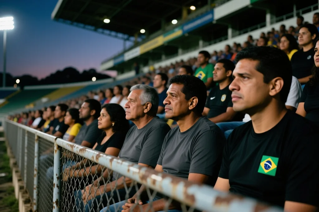 Torcida visitante separada por grades em estádio sul-americano em noite de Libertadores