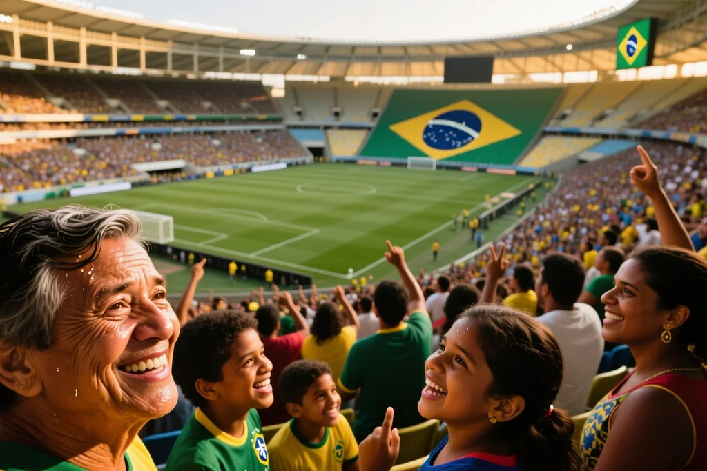 Arquibancadas lotadas vistas de cima em estádio histórico brasileiro