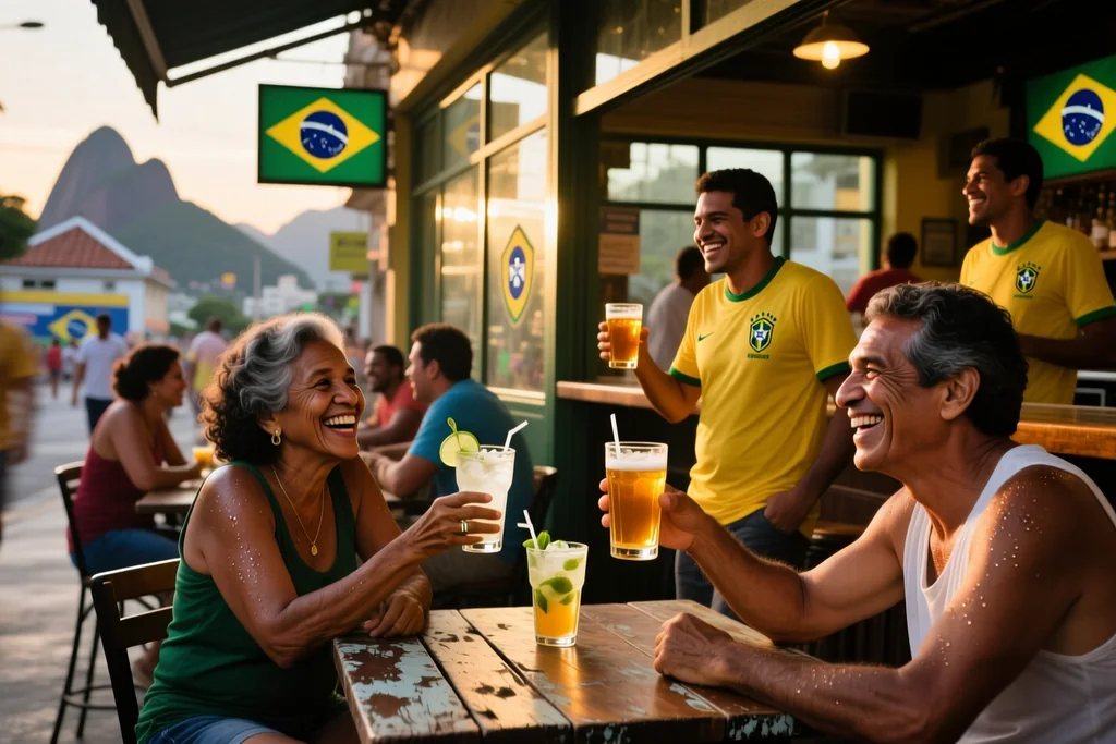 Bar de esquina cheio de torcedores em dia de jogo no Rio de Janeiro