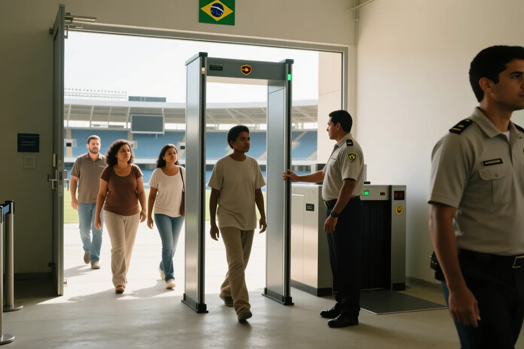 Torcedores passando por revista na entrada de setor de estádio