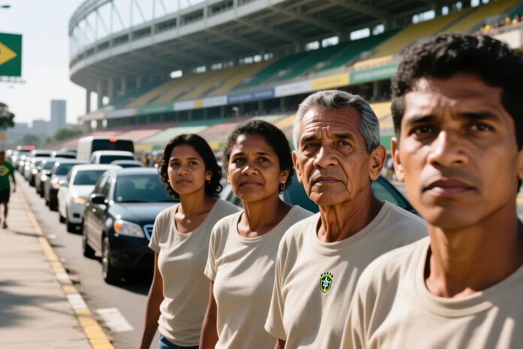 Carros parados em rua movimentada próxima ao estádio antes do jogo